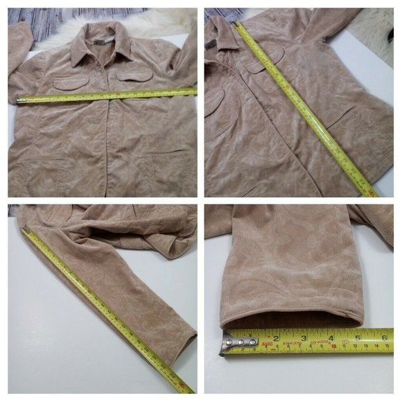 Chicos Retro Corduroy Jacket Tan Size 2 Subtle Swirl Pattern Cabincore - Picture 12 of 15